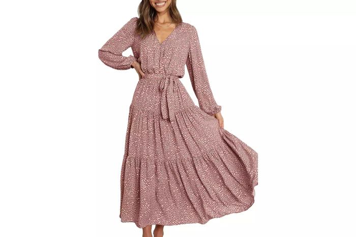 PRETTYGARDEN Long Sleeve Wrap V Neck Ruffle Floral Maxi Dress
