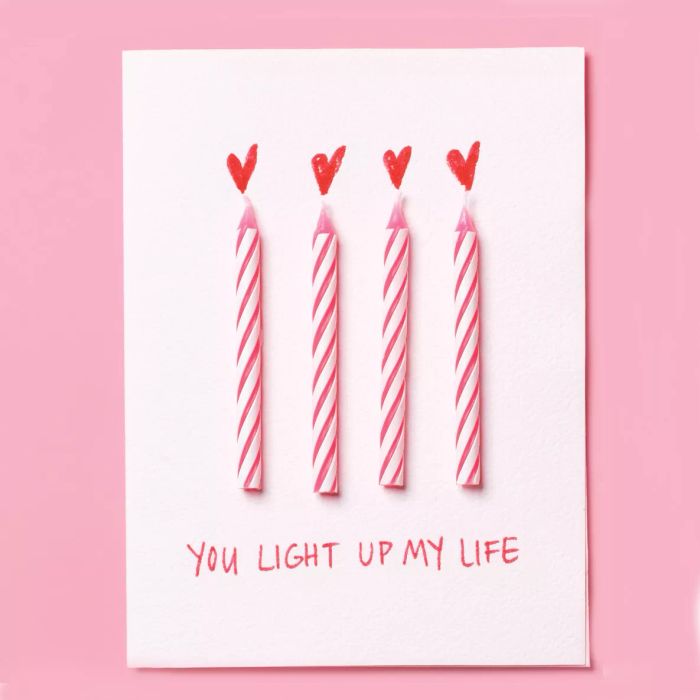 DIY Valentine's Day Cards featuring birthday candles on a pink card