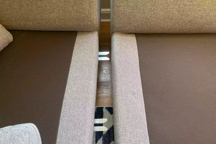 A detailed view of the attachment points on the BenchMade Modern Skinny Fat Sectional