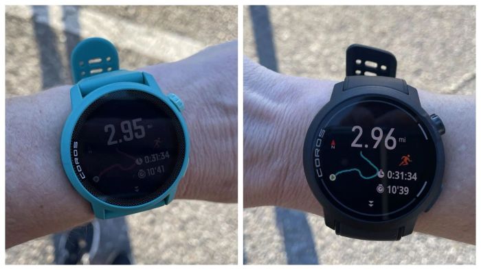Left: Coros Pace 3 (MIP). Right: Coros Pace Pro (AMOLED)