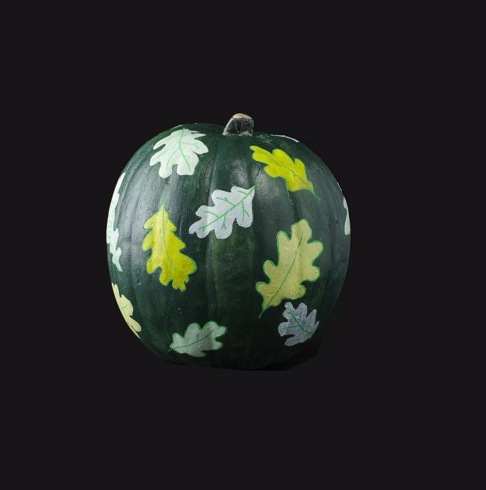 Creative no-carve pumpkin ideas - Leaf-themed Pumpkins