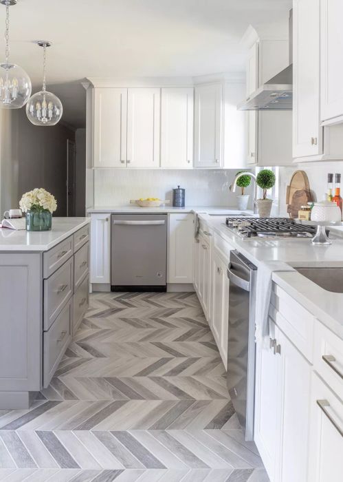 Herringbone tiles add a classic yet dynamic texture to any surface, enhancing the overall aesthetic.