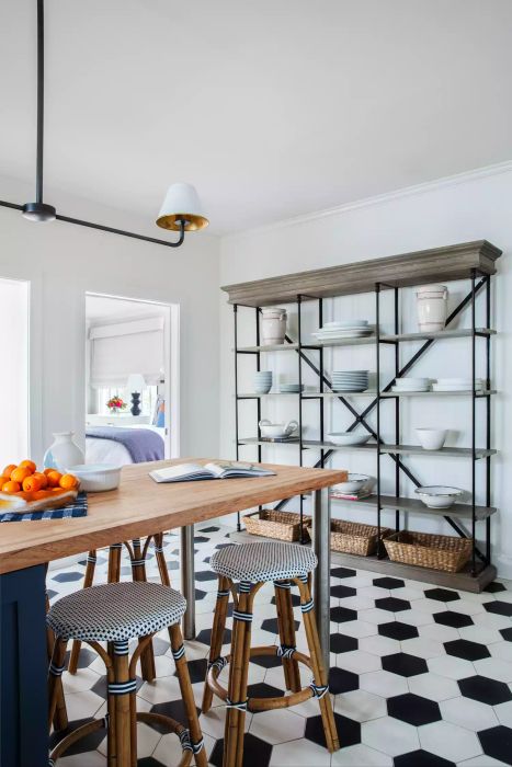 Hexagonal checkerboard patterns offer a unique variation on a timeless design.