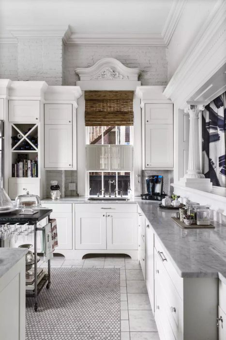 Gray and white tiles create a timeless and elegant aesthetic, offering a clean, neutral palette.
