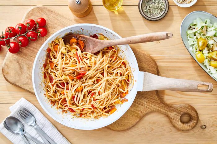 pasta in a cooking pan