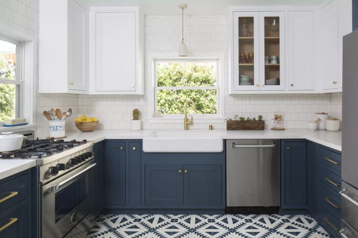 Kitchen with decorative patterned tiles