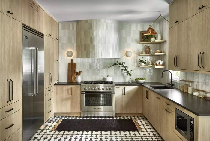 striking black-and-white patterned tiles