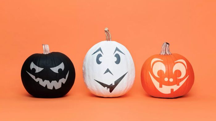 No-carve pumpkin decorating ideas - three beautifully painted pumpkins