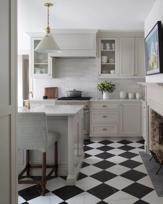 Black and white diamond-patterned tiles are a timeless choice, offering dramatic contrast with elegance.