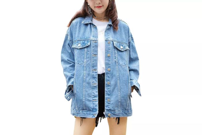 Omoone Women's Oversized Mid-Length Denim Jacket, available on Amazon.