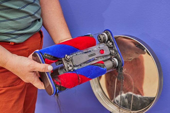 A person holding the Dyson Omni-Glide Cordless Vacuum above their head