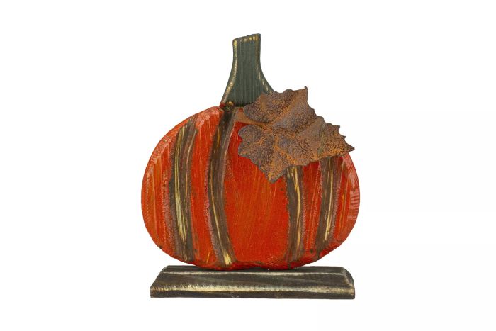 Orange Carved Wood Harvest Pumpkin Decoration for Tabletop