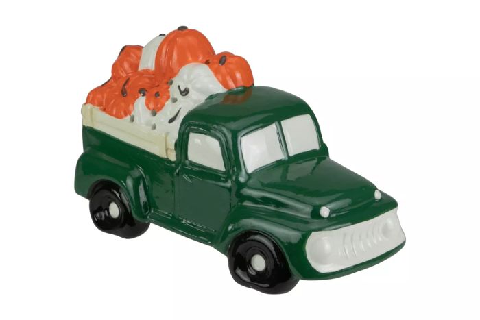 Northlight LED-Illuminated Ceramic Truck Carrying Pumpkins for a Cozy Autumn Harvest Decoration