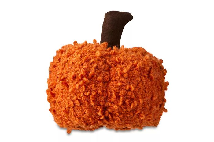 Way To Celebrate Harvest Orange Boucle Fabric Pumpkin Decoration, 6-inch