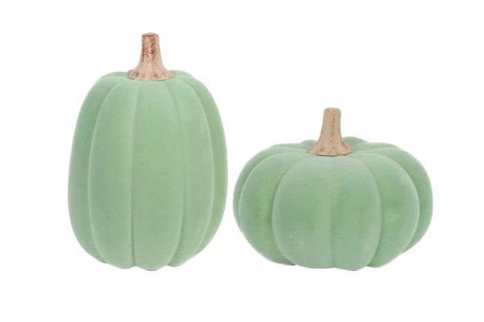 Set of 2 Harvest Green Flocked Pumpkins by Way To Celebrate