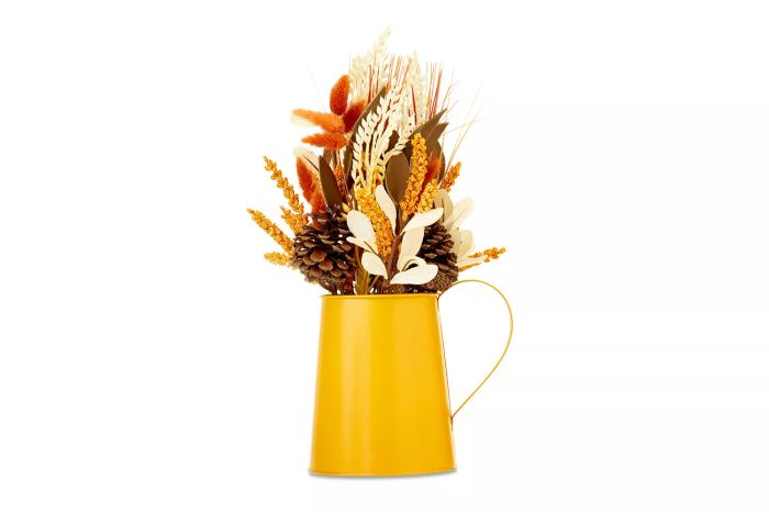 Harvest Foliage in Yellow Metal Pot - Perfect for Indoor Table Decoration