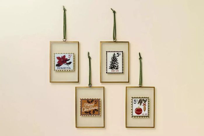Target Hearth & Hand with Magnolia Framed Vintage Stamp Art Christmas Tree Ornaments
