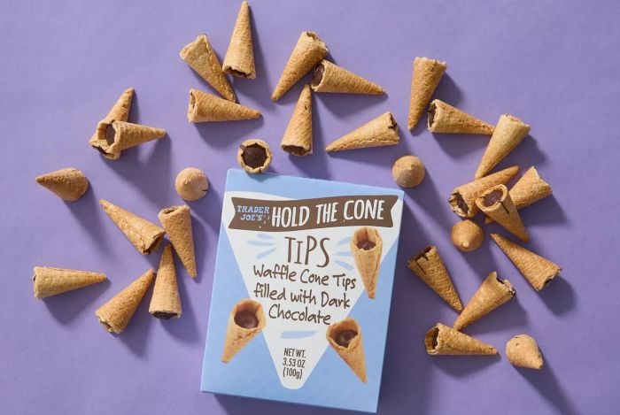 A photo of Trader Joe's Hold The Cones scattered around their box