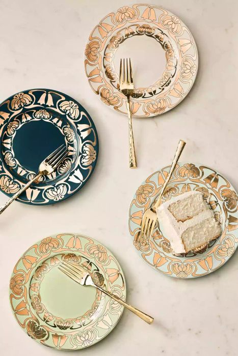 A beautifully crafted stoneware dish set from Anthropologie, offering both style and functionality for any dining experience.