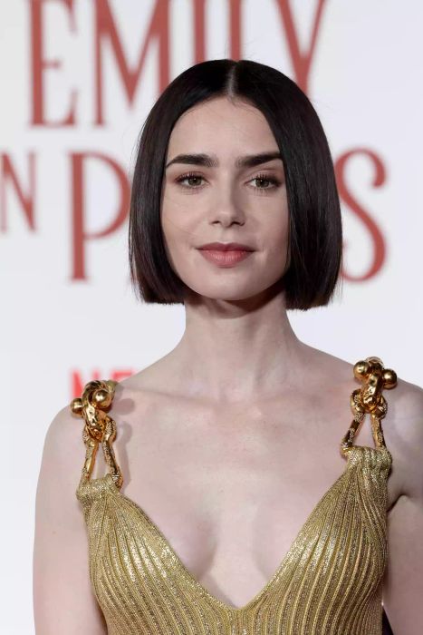 Lily Collins flaunting a chic blunt haircut 