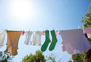 drying clothes on a clothesline