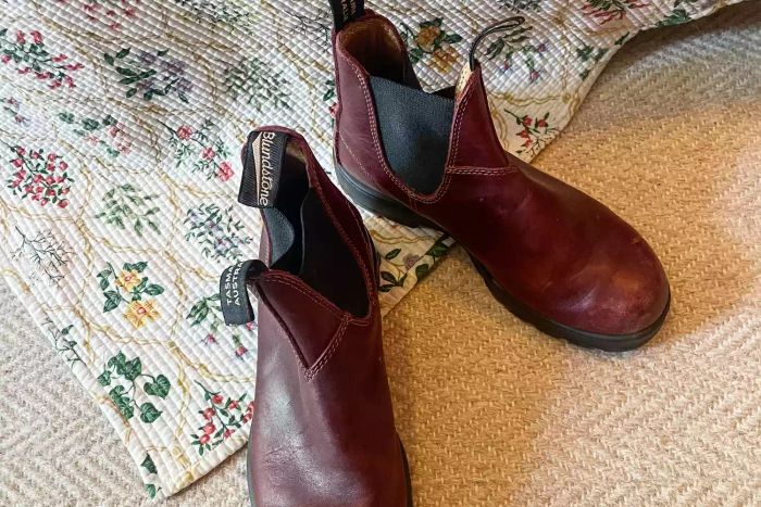 A pair of Blundstone #1352 Women's Originals High Top Boots placed on a carpet