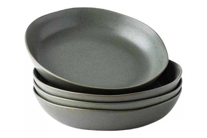 AmorArc 9.75'' Ceramic Large Pasta Bowls, 38oz Stoneware Flat Serving Bowls, Set of 4, Oven, Microwave & Dishwasher Safe Bowls with Wavy Rim for Fruit, Pasta, Salad, and Meals, Reactive-Matte Finish