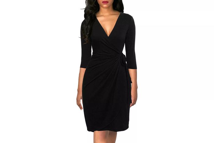 The Berydress Women's Classic 3/4 Sleeve V Neck Sheath Wrap Dress brings a timeless style to your wardrobe.