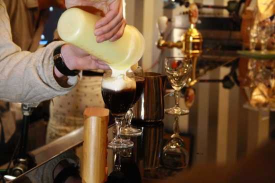 Making Of Irish Coffee On Coffee Right In Brno, Czech Republic