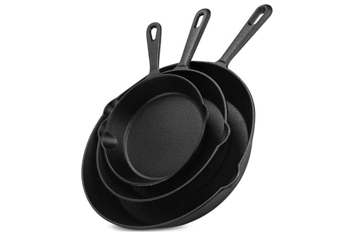 The Amazon Utopia Kitchen 3-Piece Pre-Seasoned Cast Iron Skillet Set is a kitchen essential. It includes nonstick frying pans in 6-inch, 8-inch, and 10-inch sizes, offering great versatility and durability for your cooking needs.