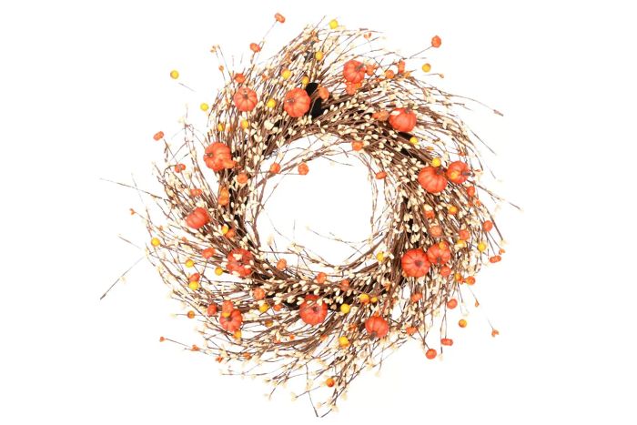 The Holiday Aisle Faux Pumpkin and Berry Wreath for Thanksgiving Day