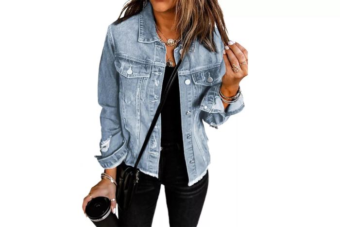 EVALESS Women’s Boyfriend Washed Cropped Denim Jacket Coat