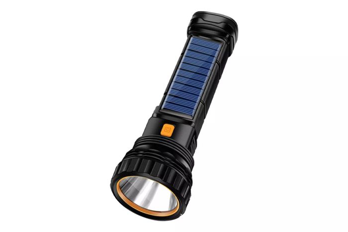 Solar/Rechargeable Multi-Function 1000-Lumen LED Flashlight, with Emergency Strobe Light and 1200mAh Battery, Emergency Power Supply, USB Charging Cable, and Fast Charging (1PC)