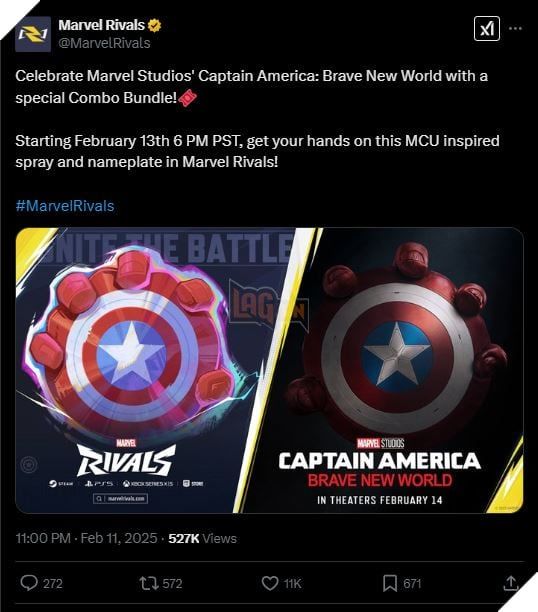 Marvel Rivals đã chính thức công bố gói phụ kiện mới để quảng bá cho bộ phim Captain America: Brave New World 2.