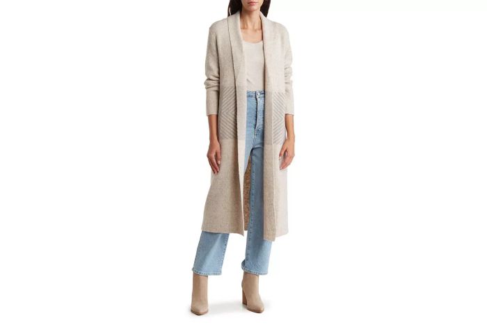 A knit long cardigan adds a cozy and stylish layer to any outfit.