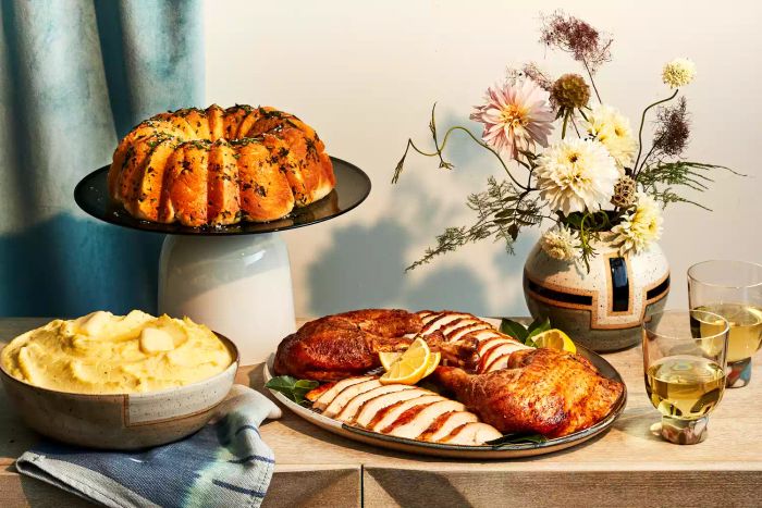 Nothing says Thanksgiving like the traditional turkey and cake on the table.