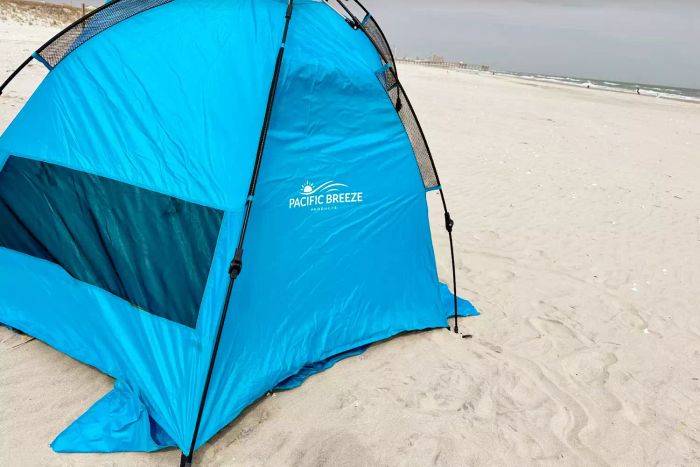 Pacific Breeze Easy Setup Beach Tent set up on a beach