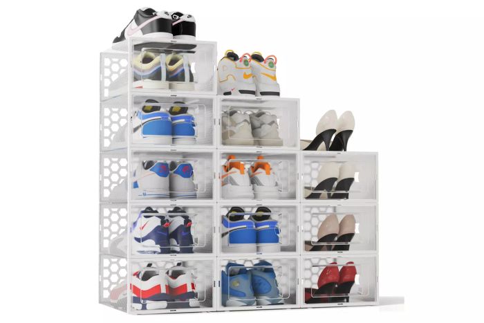 Riousery Shoe Boxes Set of 12, Clear Plastic Stackable Shoe Storage Organizer for Home Closet Entryway, Shoe Containers with Lids