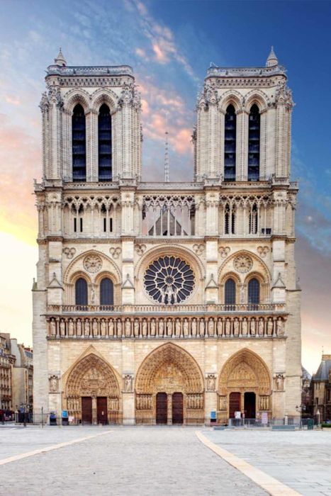 The twin towers of Notre-Dame cathedral in Paris.
