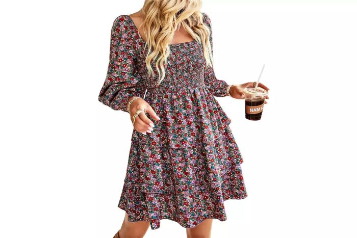 square neck smocked dress