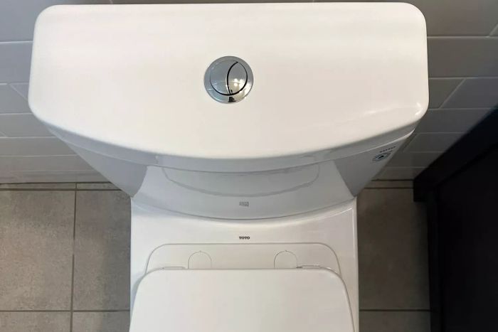 The flush mechanism on the Toto Aquia IV One-Piece Comfort Height Toilet