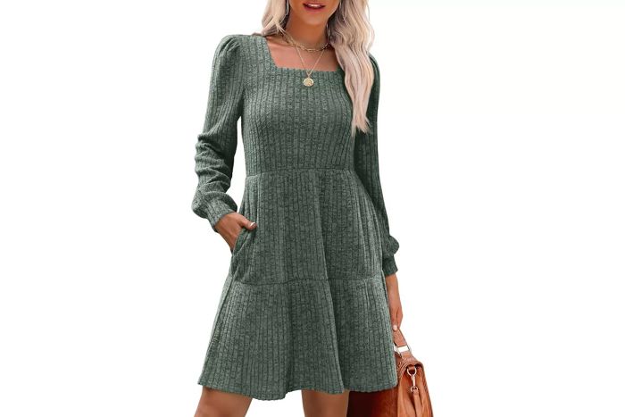 square neck long sleeve dress