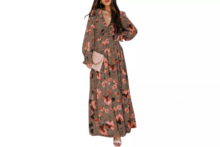floral deep v long dress