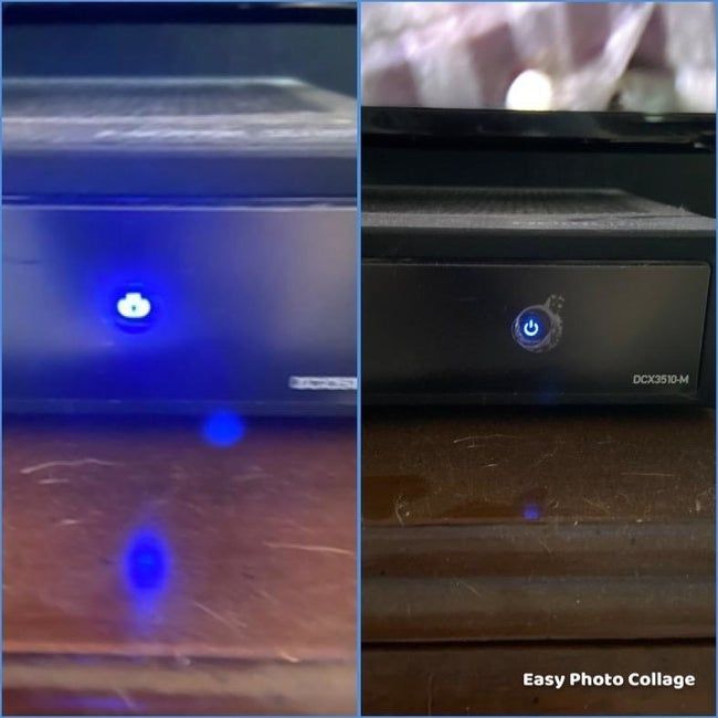 A reviewer demonstrates the bright blue light on their cable box and how it becomes significantly dimmer after applying the covers
