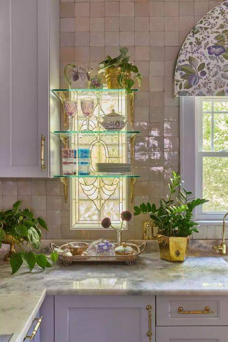 purple-toned kitchen counter styling