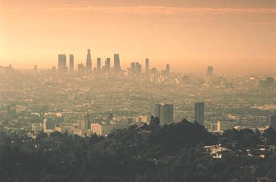 a city enveloped in smog