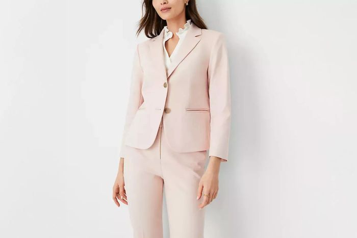 The Cropped Two Button Blazer in Stretch Cotton