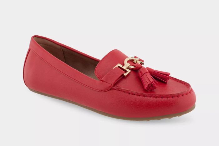 Comfortable Loafer in Red Faux Leather