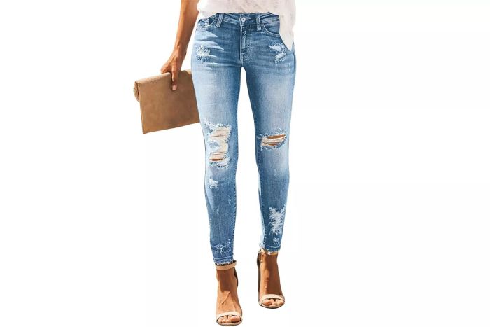 KUNMI Women's Skinny Ripped Trendy Jeans, Distressed Stretch Denim Pants
