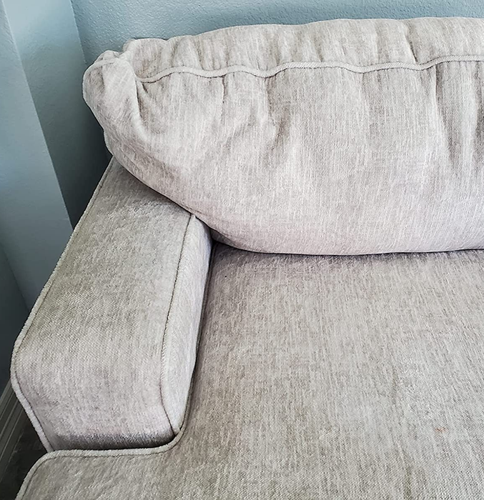An after photo of the same couch, now spotless and clean